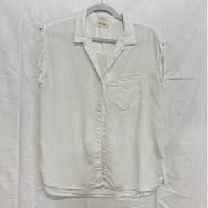 Bella Dahl Cuff Sleeve Collared Hi-Low Button Down Shirt White Women's Size M